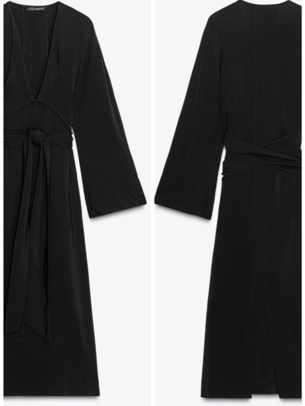 Zara Ribbon Midi Dress Deep V-Neck A-Line Long Sleeve - Picture 8 of 14